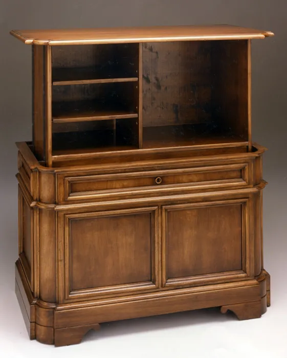 Freestanding alder media hutch with raised-panel doors