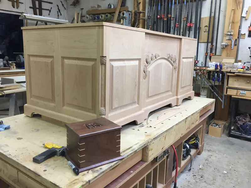 White-oak buffet under construction in The Joinery workshop